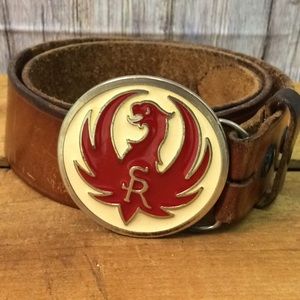 Bianchi Leather belt red dragon enamel 32 Waist